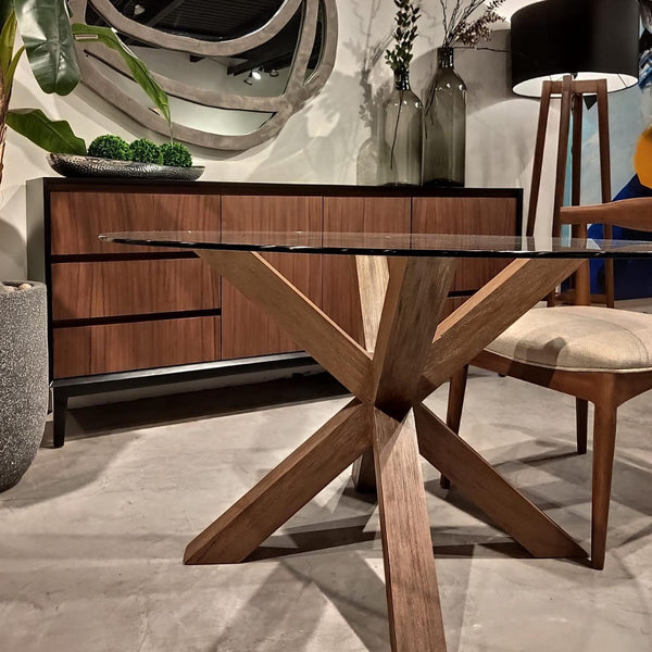 Mesa de comedor con cubierta de vidrio/ Round glass dining room table